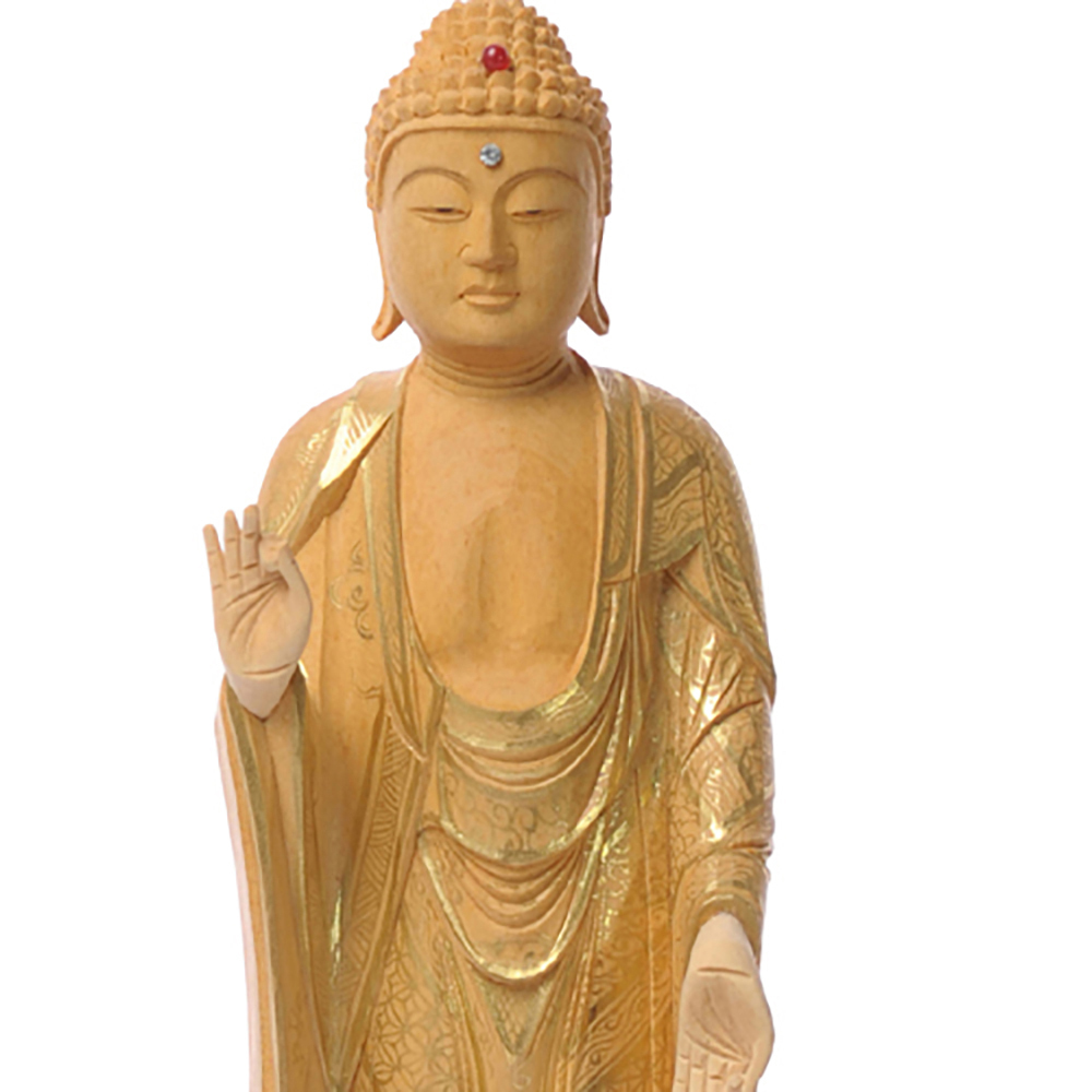 阿彌陀佛{黃楊木}手繪描金佛像20公分【十方】135780