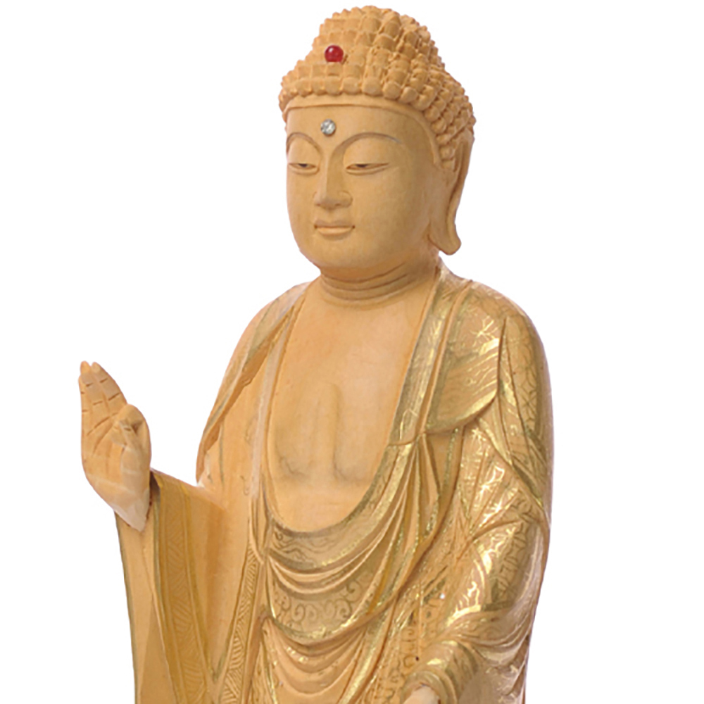阿彌陀佛{黃楊木}手繪描金 佛像20公分【十方】135779