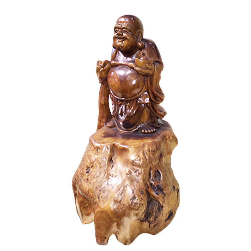 彌勒佛 財神爺 樹瘤巧雕高46公分【十方】142671