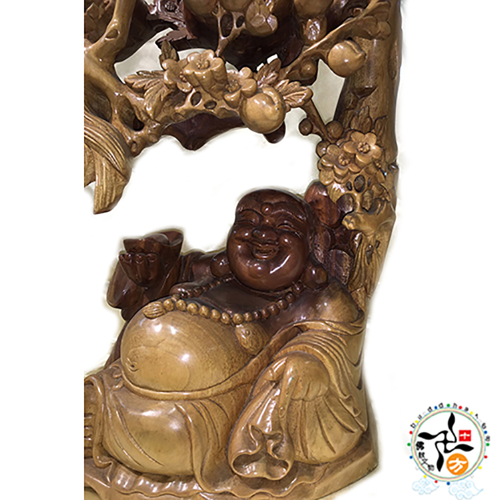 彌勒佛 財神爺 紅豆杉巧雕高42公分【十方】142670