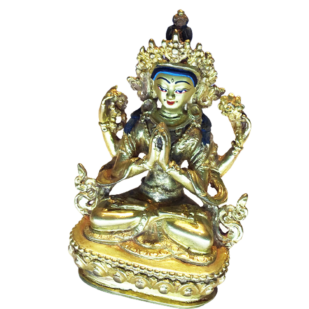 四臂觀音銅鎏金手工佛像8.5公分【十方】150709