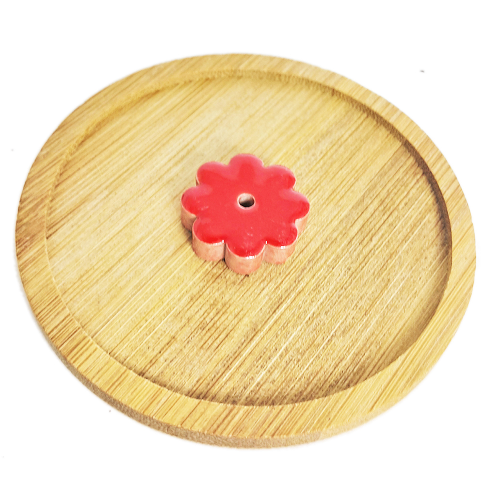 桃花陶瓷香插+竹圓盤【十方】152320