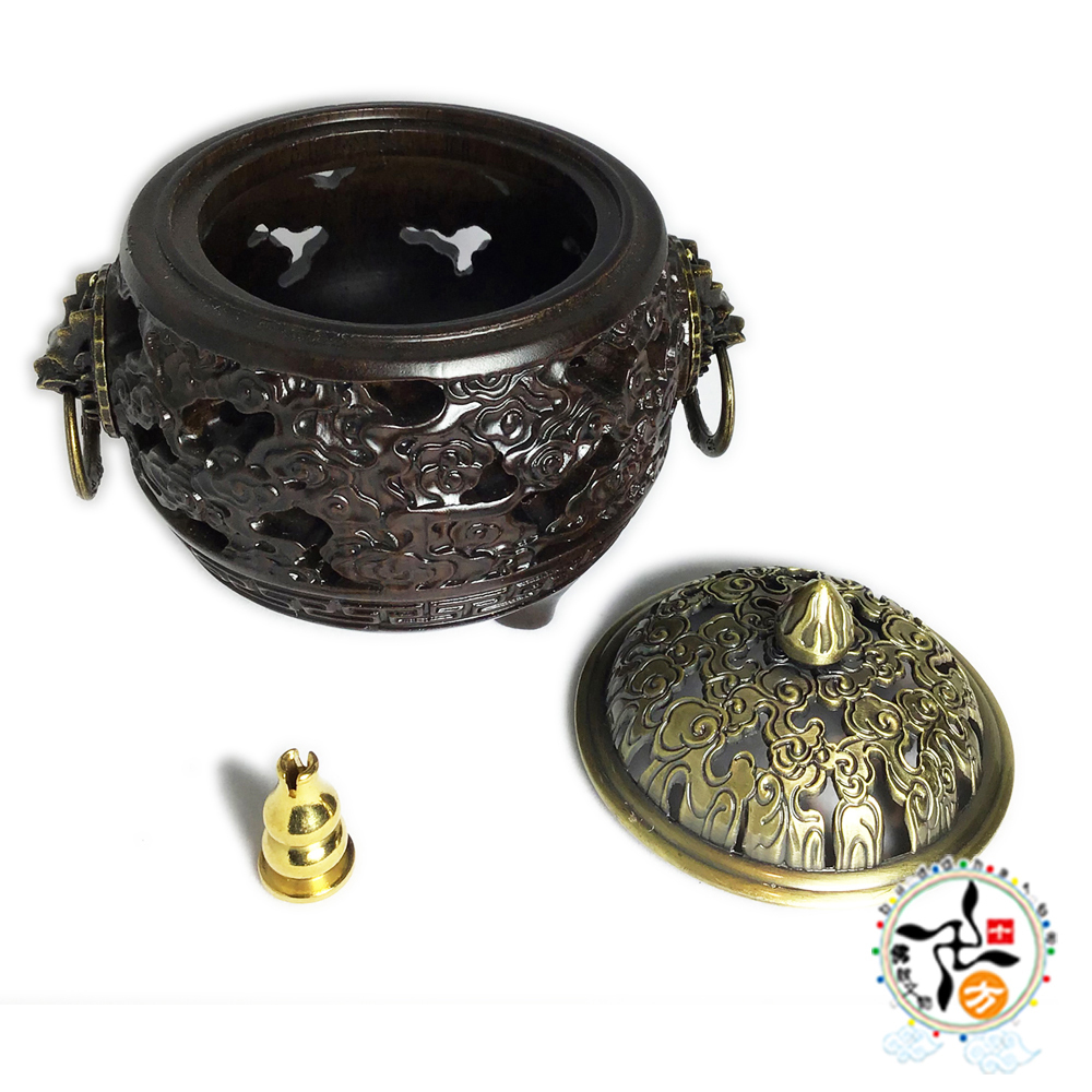 祥龍雙龍 黑檀淨香爐附葫蘆香插【十方】148006