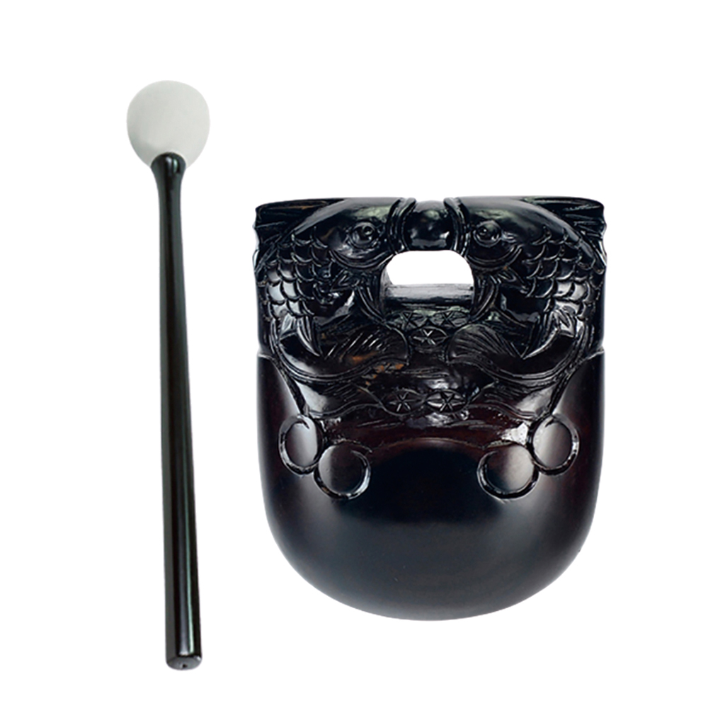 黑檀精雕雙魚木魚2.5吋附棒【十方】110185