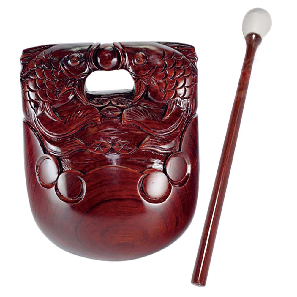 紅木精雕雙魚木魚3.5吋附棒【十方】111407