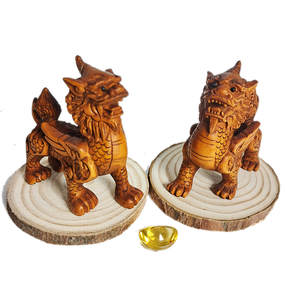 招財貔貅{黃楊木}ㄧ對【十方】130769