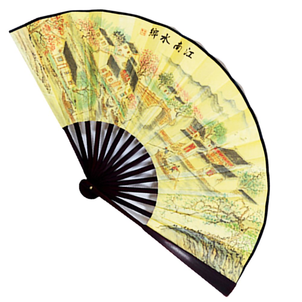 江南水鄉緞布竹扇(33公分)【十方】130827