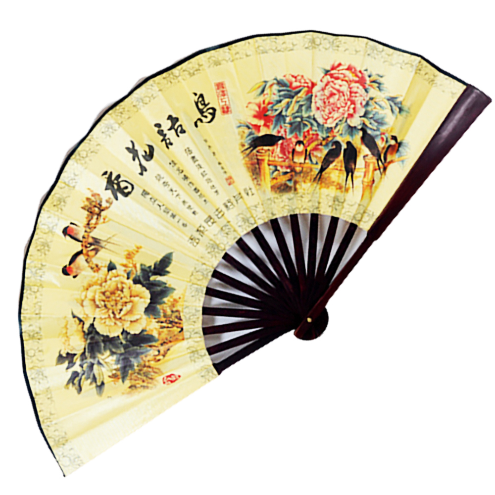 鳥語花香緞布竹扇(33公分)【十方】130828