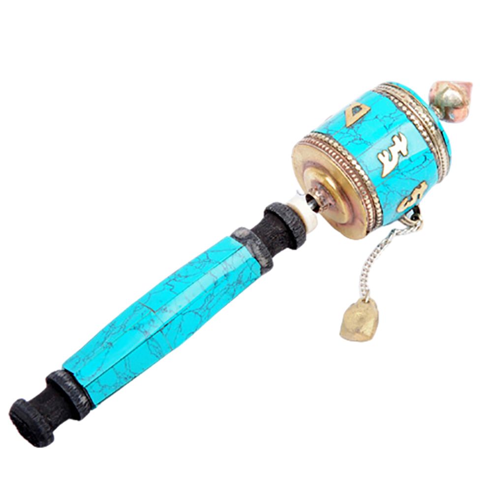 六字真言(鑲綠松石)手轉經輪16公分【十方】136669