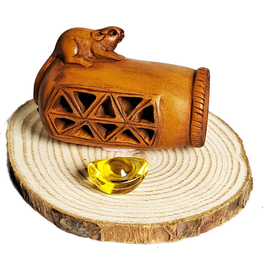 寶鼠戲貓 黃楊木精雕【十方】136892