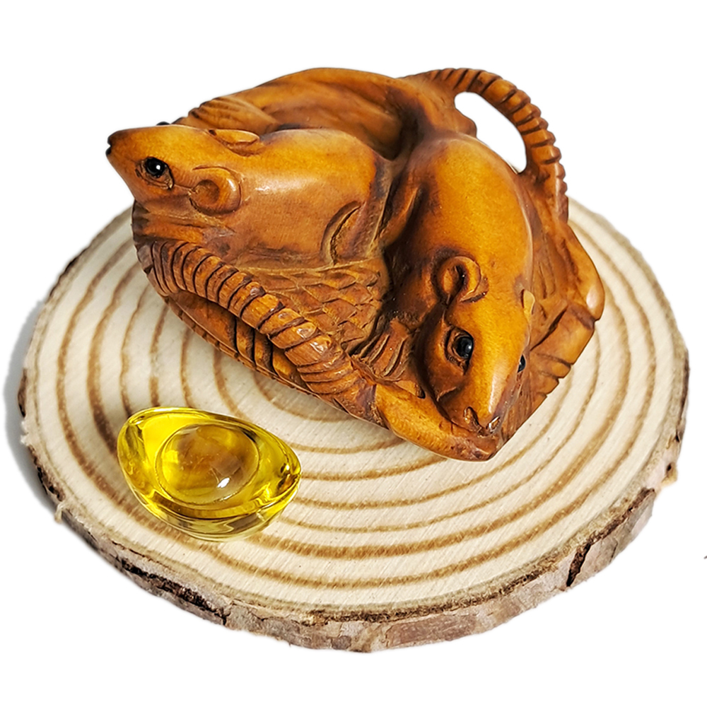 鼠來寶(黃楊木雕)開運精品【十方】138746