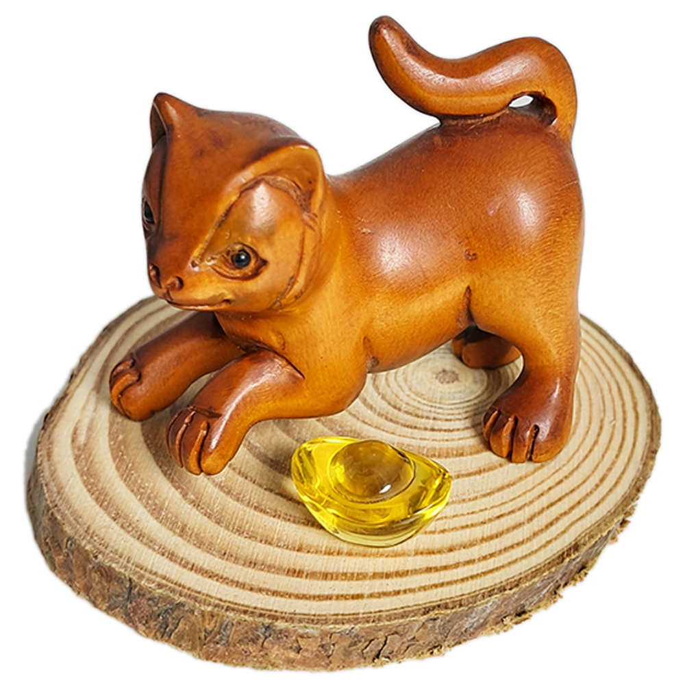 貓{黃楊木雕}開運精品【十方】141097