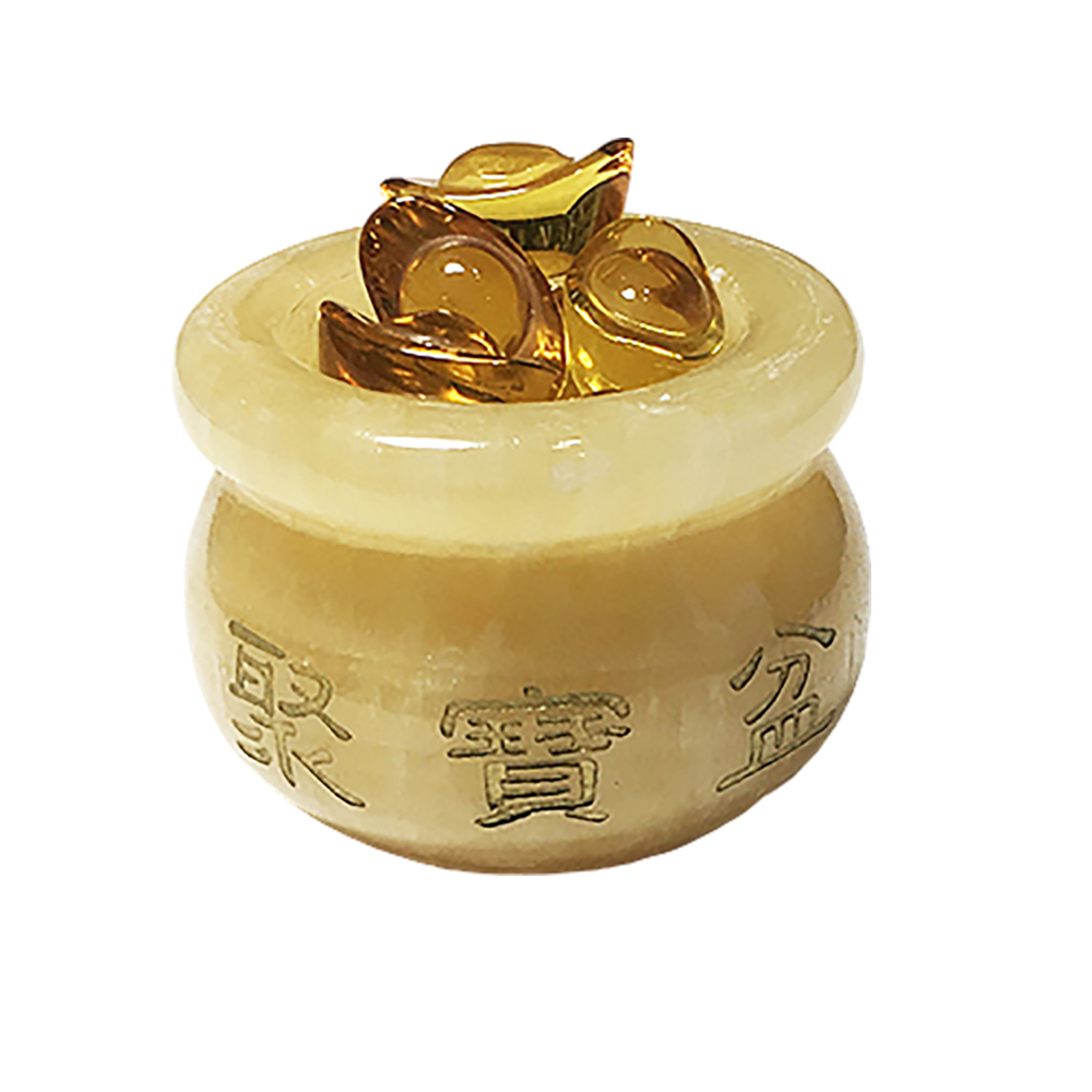 水晶元寶+黃玉聚寶盆5.2*4.2公分【十方】145474