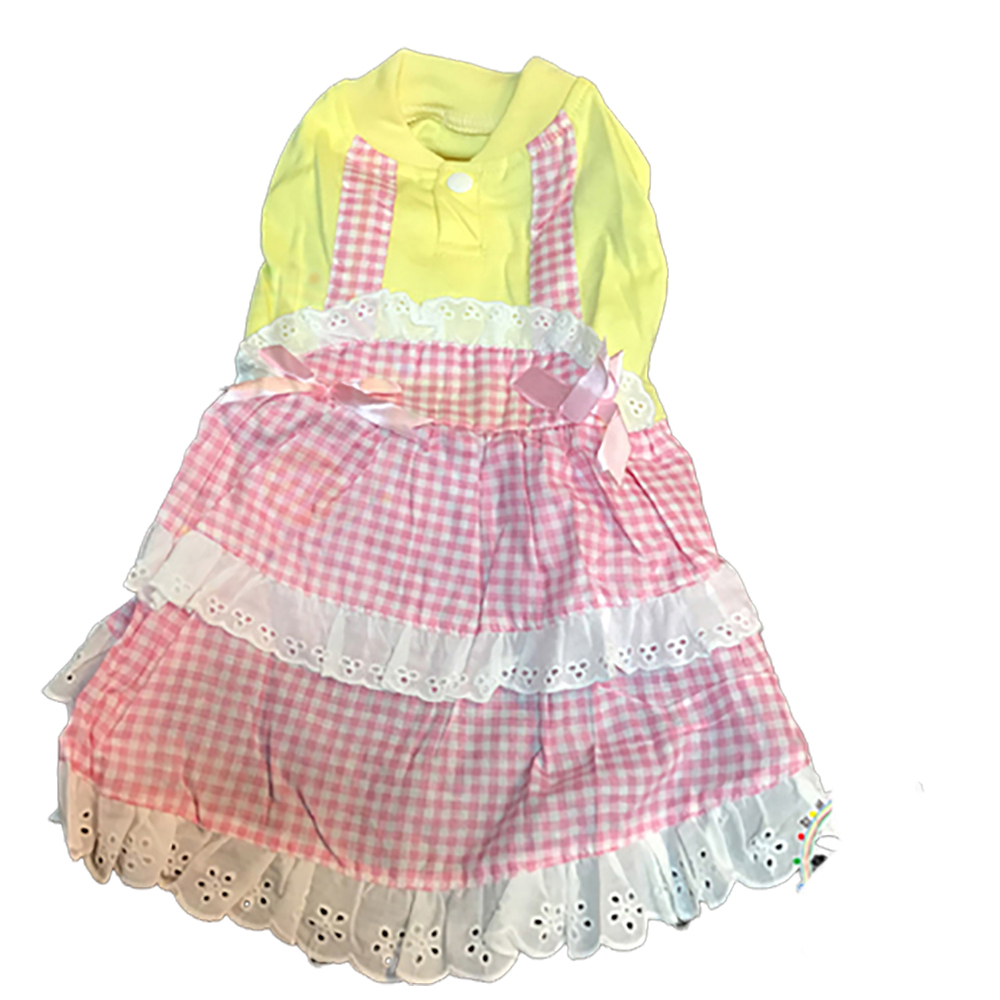 粉紅格洋裝寵物衣服L【十方】147304