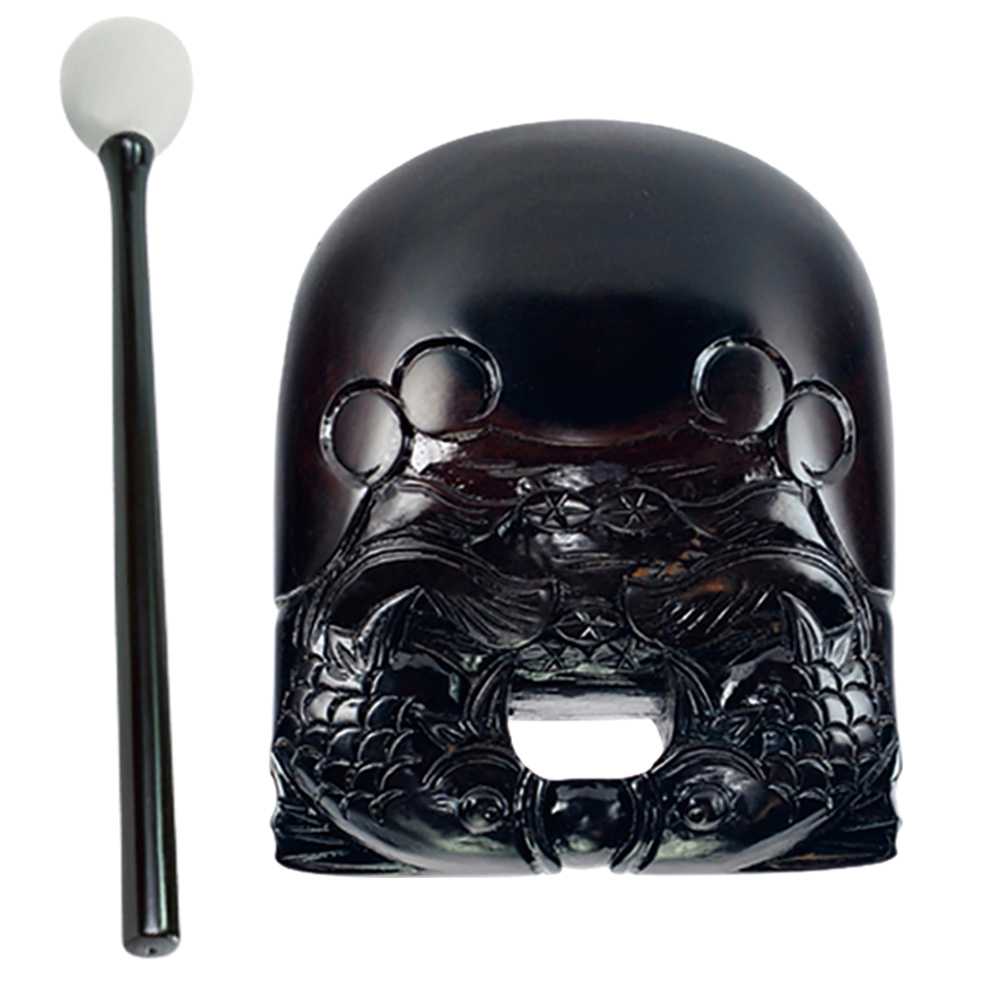 黑檀精雕雙魚木魚4吋附木魚棒【十方】147677