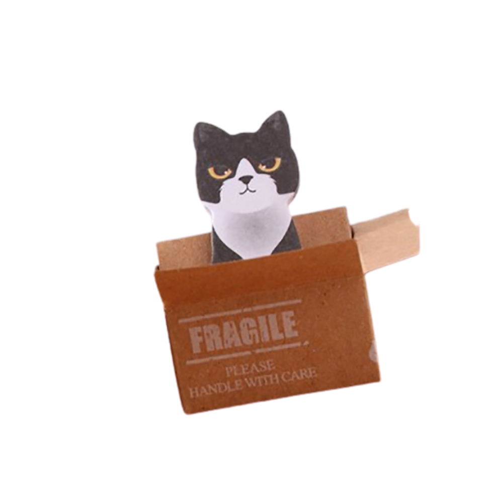 黑面具貓坐紙箱 創意便利貼【十方】149556