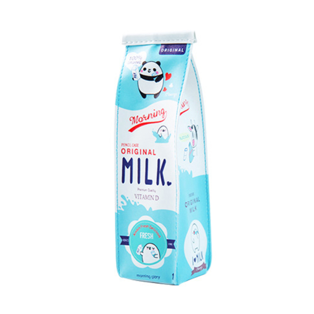 卡通牛奶盒筆袋鉛筆盒 藍【十方】149559