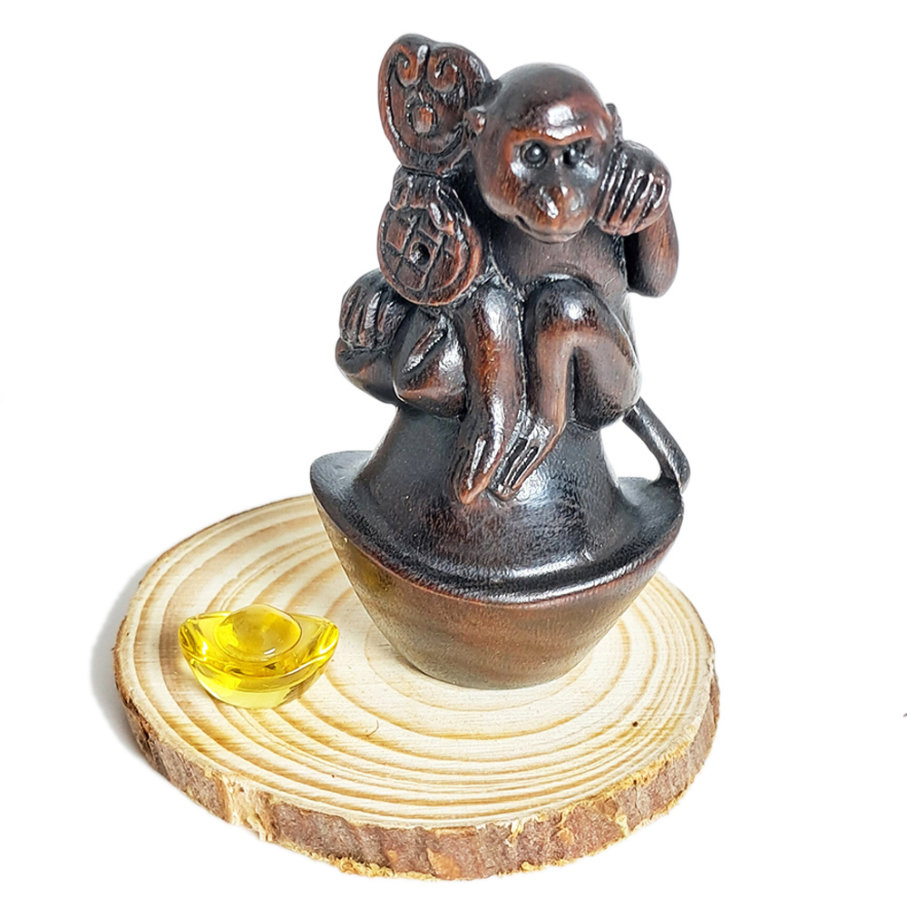 靈猴獻寶{檀木}木雕【十方】152310