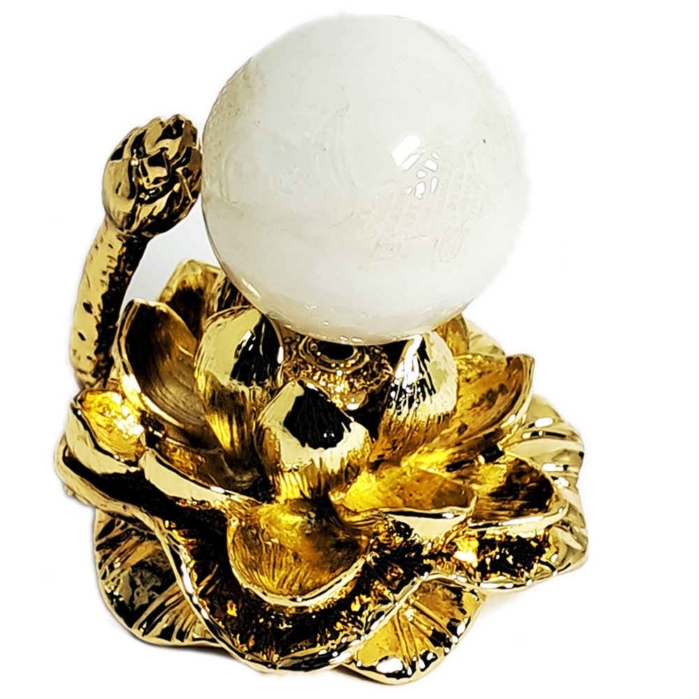 金玉滿堂白玉雕花球3公分+金蓮座【十方】152255