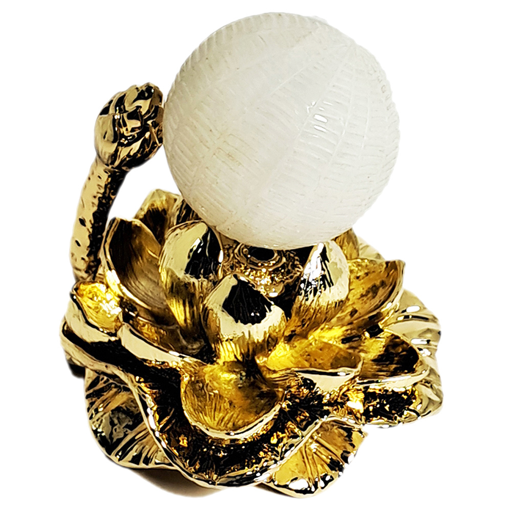 白玉雕花球3公分+金蓮座【十方】152256