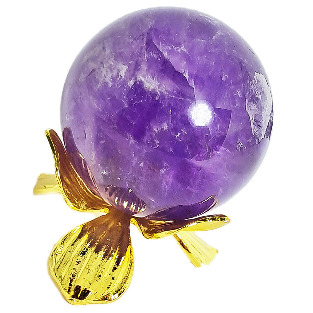 天然紫水晶球5.1公分+金花瓣球座【十方】152247