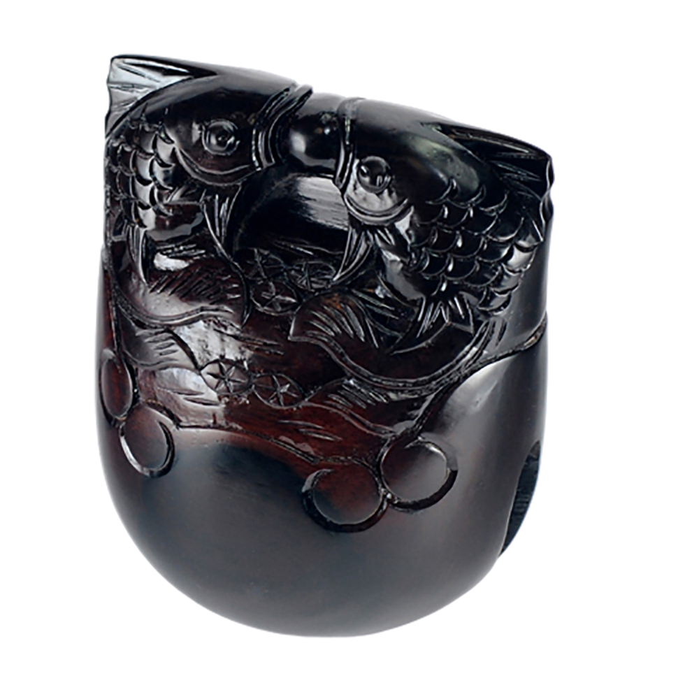  黑檀精雕雙魚木魚3.5吋附棒【十方】110187