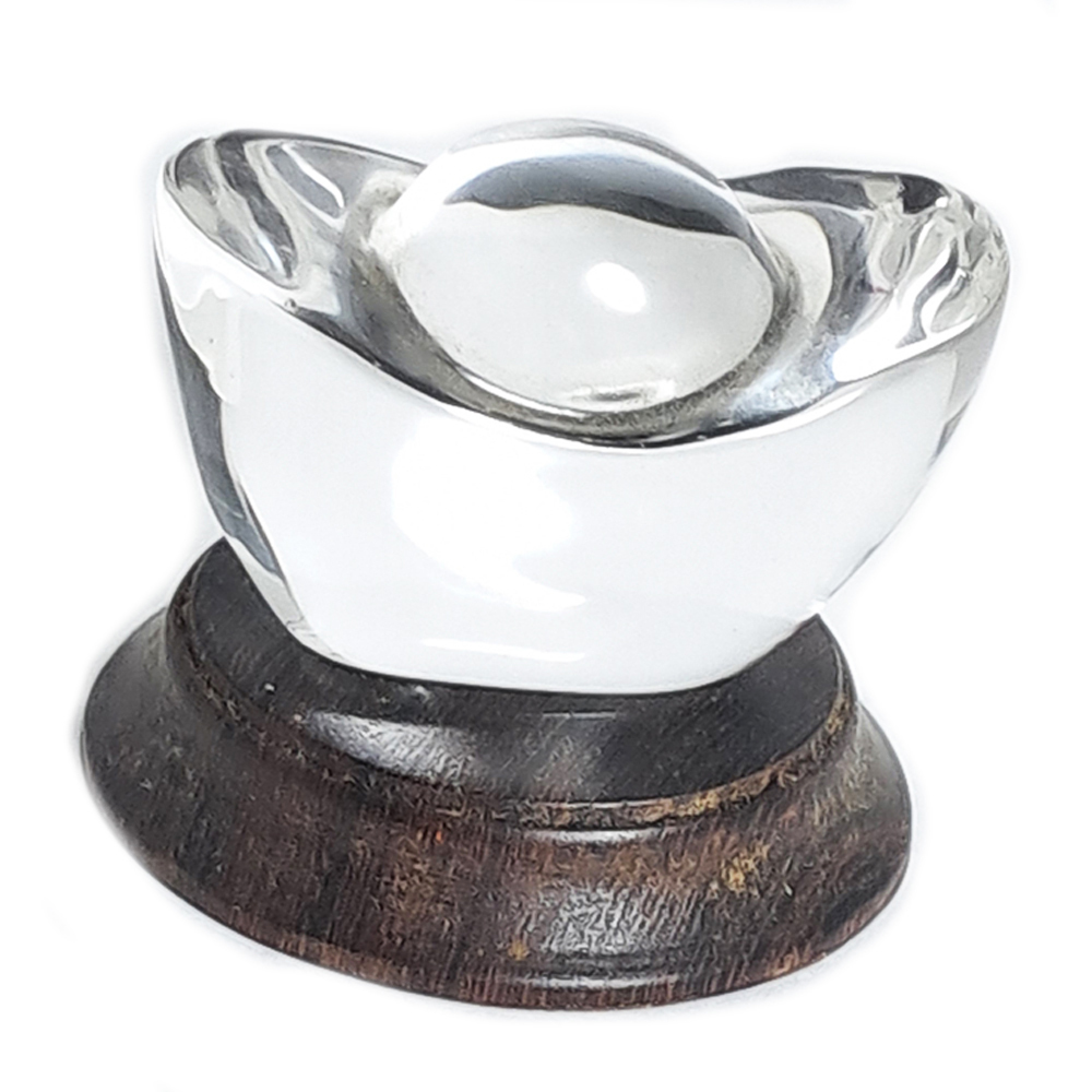 水晶元寶3.3公分&雞翅木座加贈聚寶盆【十方】152444