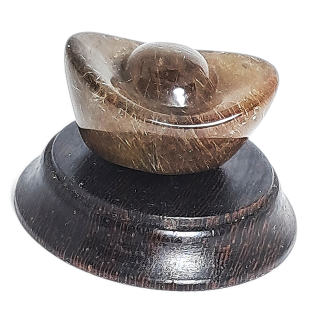 髮晶元寶2.5公分&雞翅木座加贈聚寶盆【十方】152443