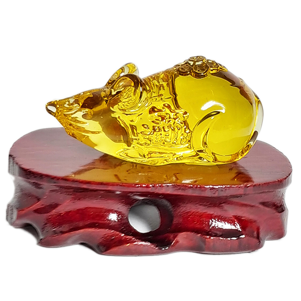 金錢鼠{黃琉璃&紅木座【十方】152391