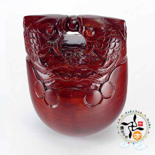 紅木精雕雙魚木魚3吋附棒【十方】111406