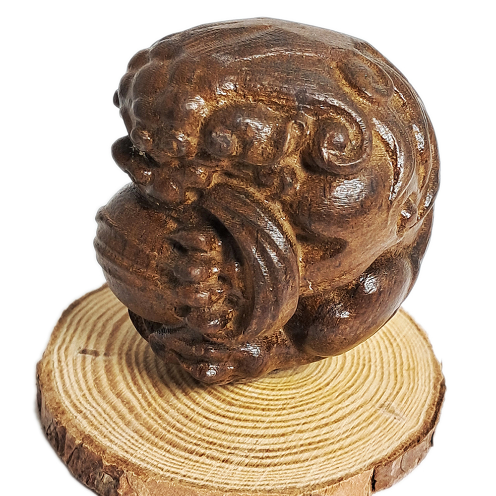 祥獅捧珠{土沉木雕}開運旺財【十方】134828