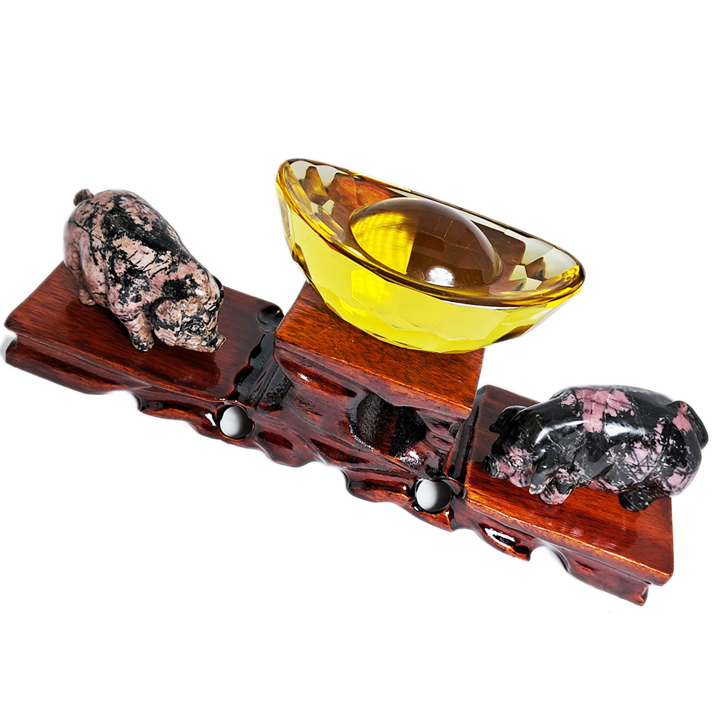 諸事圓滿{玫瑰石}元寶木座開運擺件【十方】134860