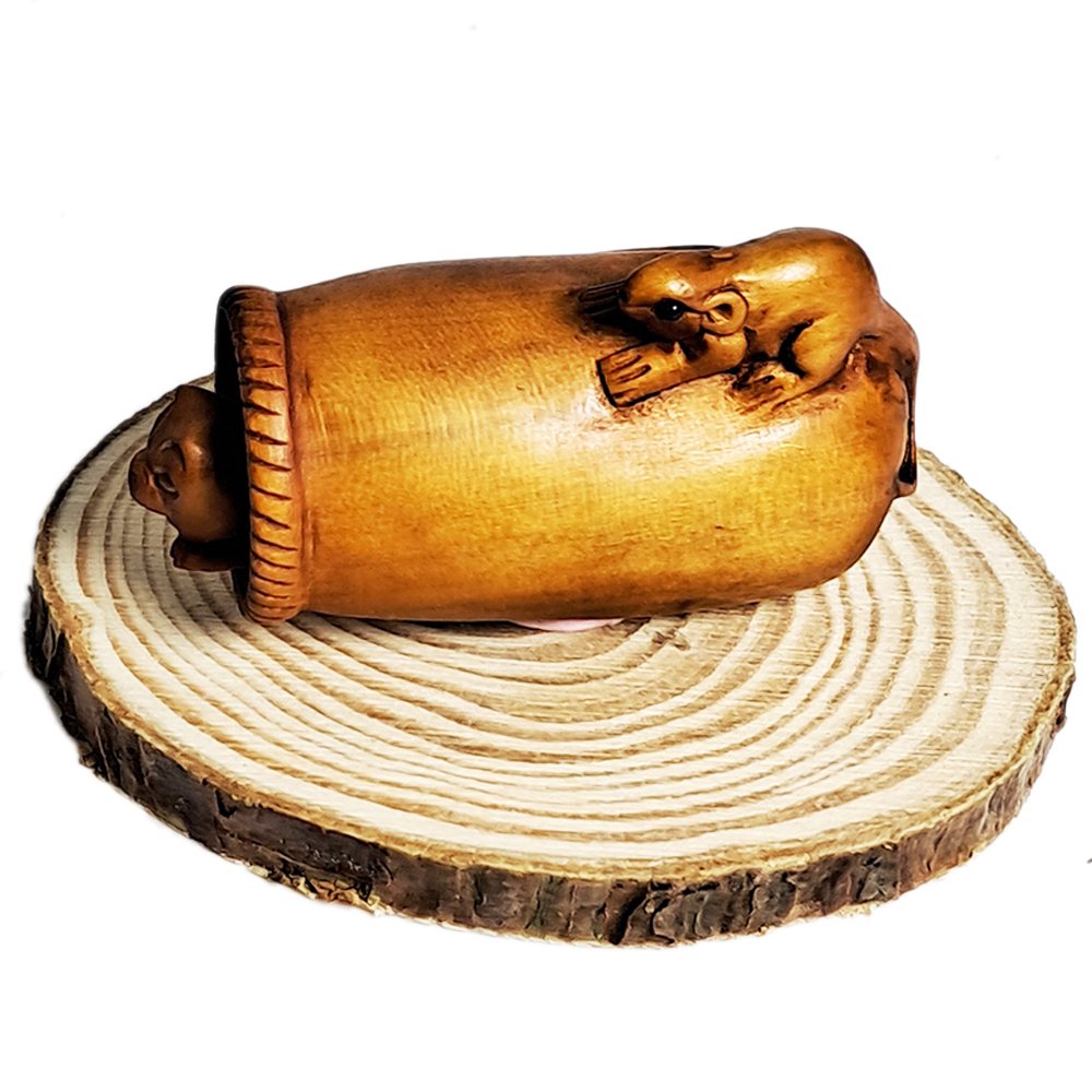 寶鼠戲貓 黃楊木精雕【十方】136892