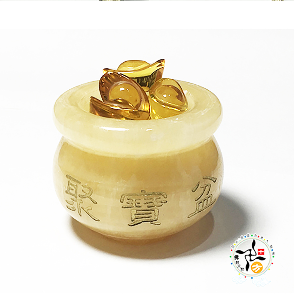 水晶元寶+黃玉聚寶盆5.2*4.2公分【十方】145474