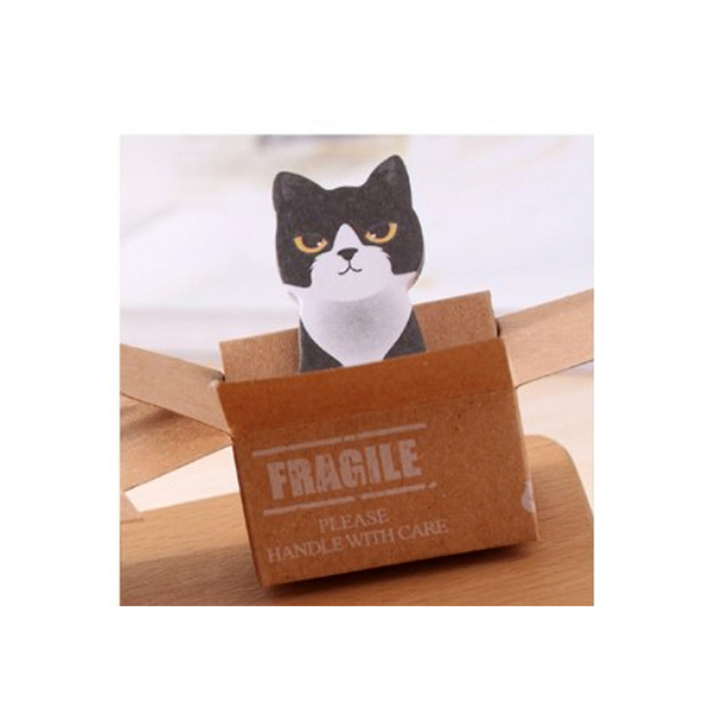 黑面具貓坐紙箱 創意便利貼【十方】149556