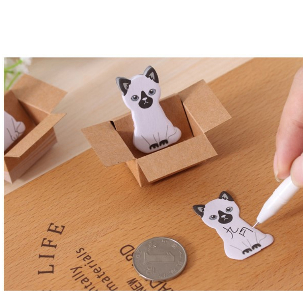 黑耳白貓坐紙箱 創意便利貼【十方】149555