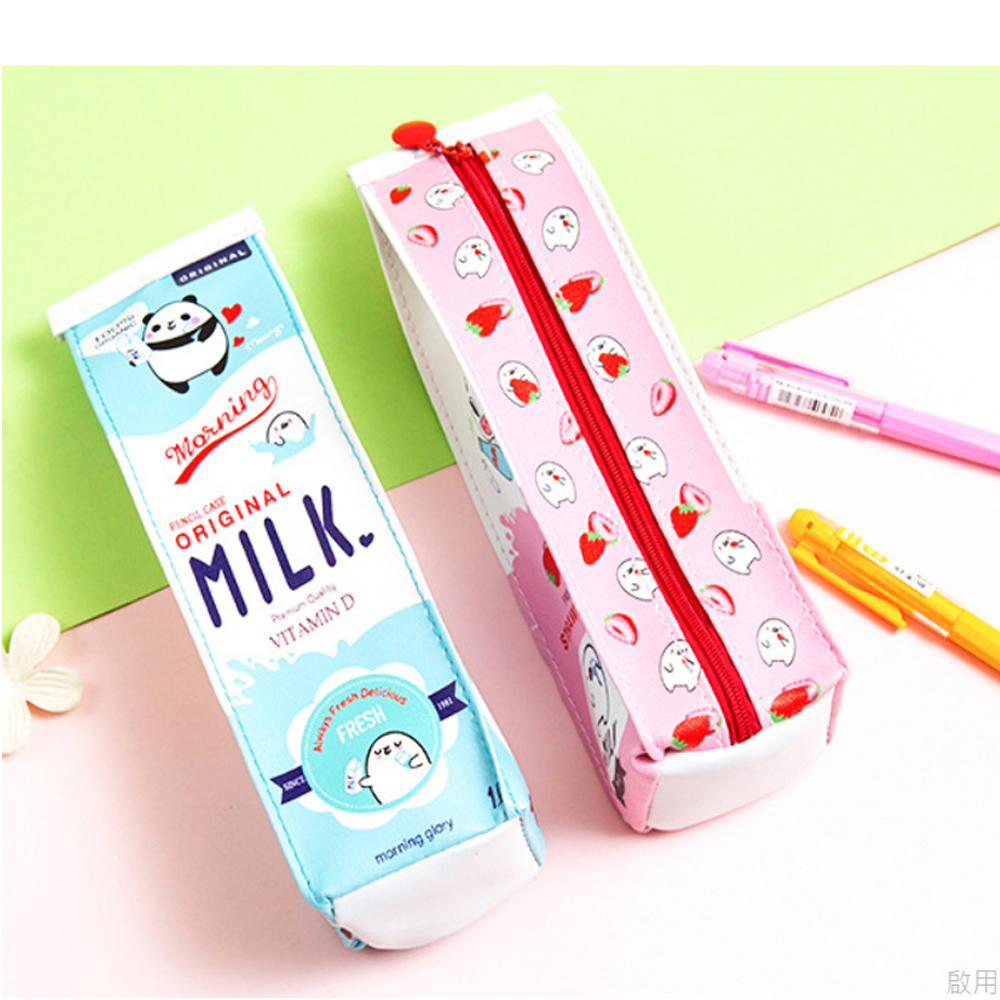 卡通牛奶盒筆袋鉛筆盒 藍【十方】149559