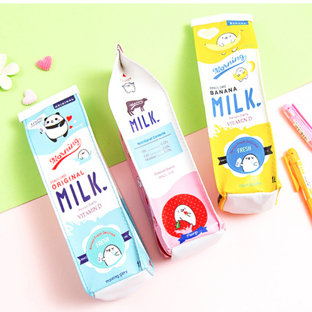 卡通牛奶盒筆袋鉛筆盒 黃【十方】149558