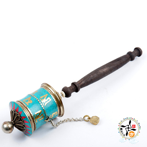 六字真言{鑲綠松石}手轉經輪20公分【十方】150531