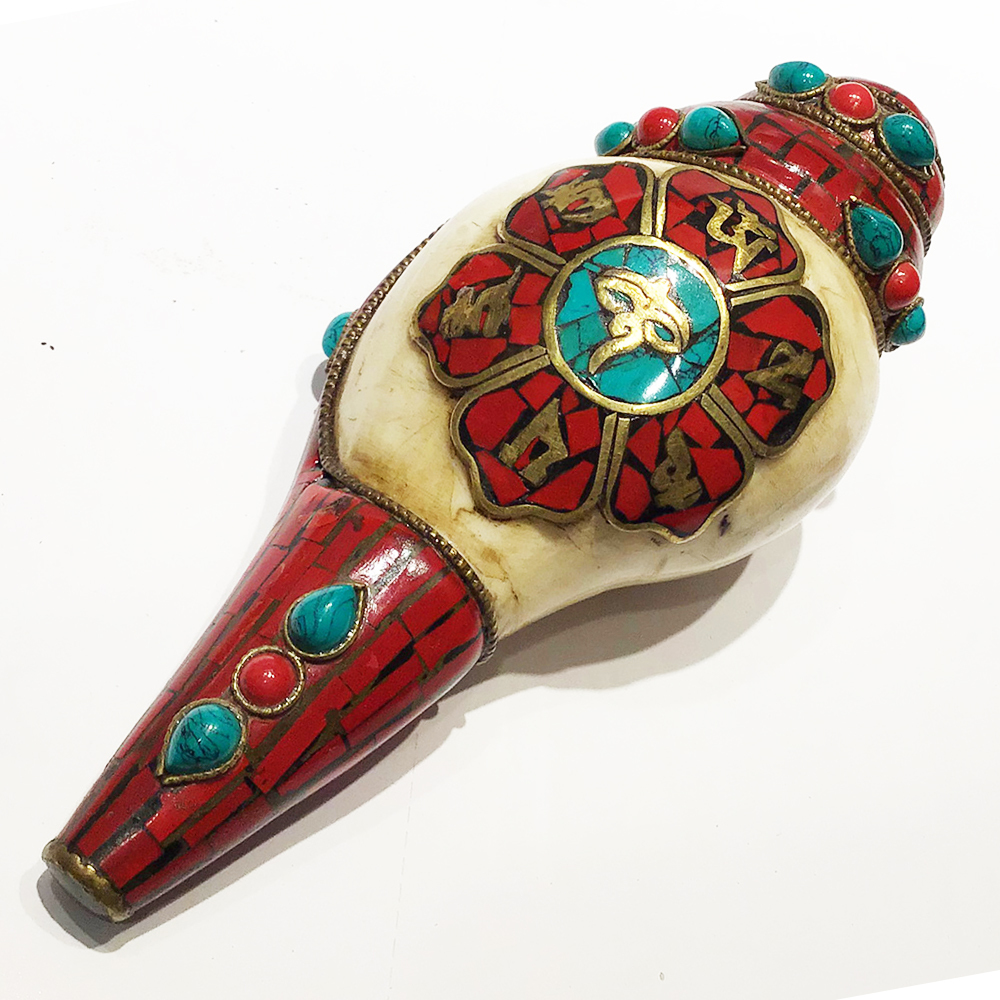 六字真言鑲紅珊瑚法螺【十方】150696