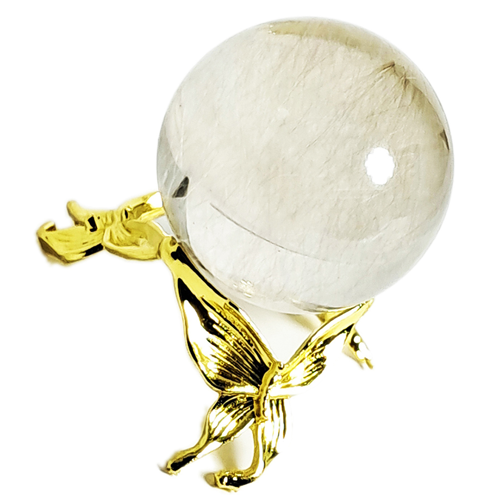 天然髮晶球3.4公分+金蝴蝶球座【十方】152250