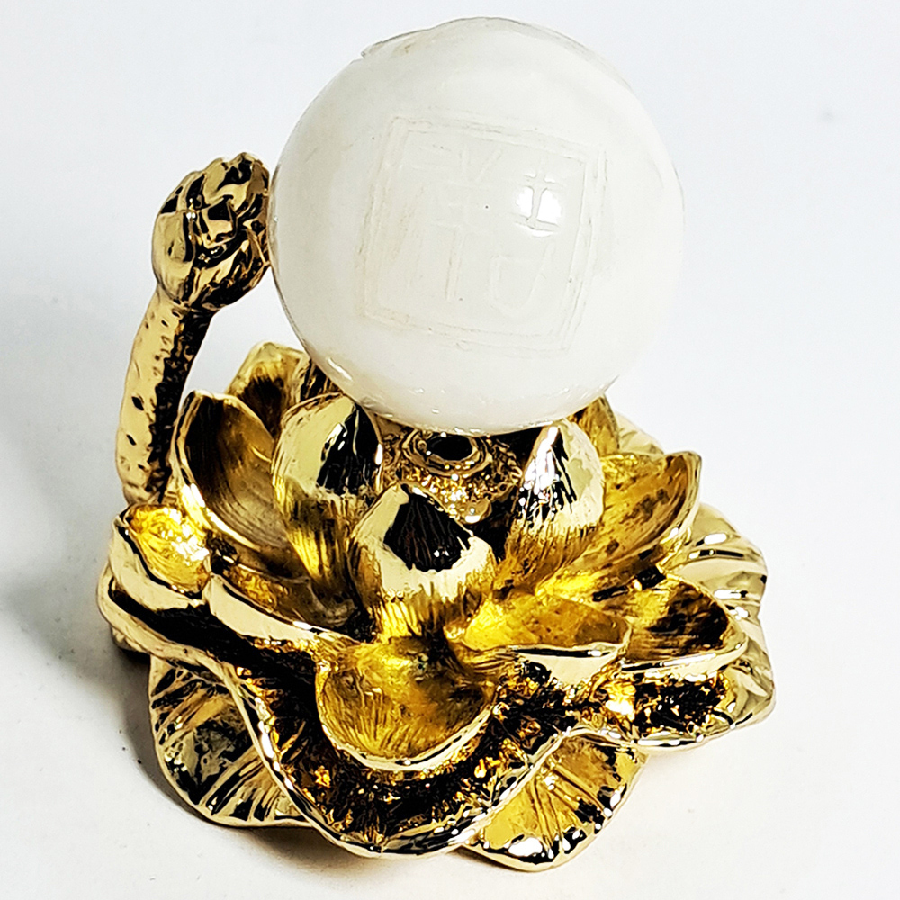 金玉滿堂白玉雕花球3公分+金蓮座【十方】152255