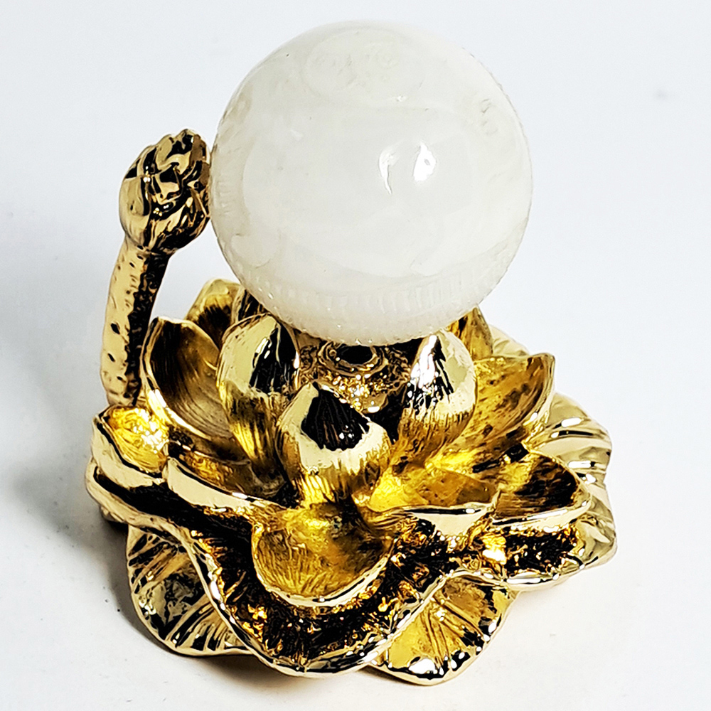 白玉雕花球3公分+金蓮座【十方】152256
