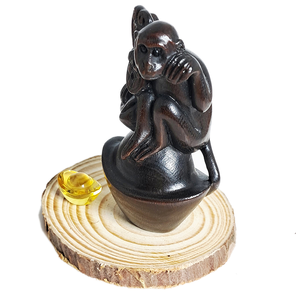 靈猴獻寶{檀木}木雕【十方】152310