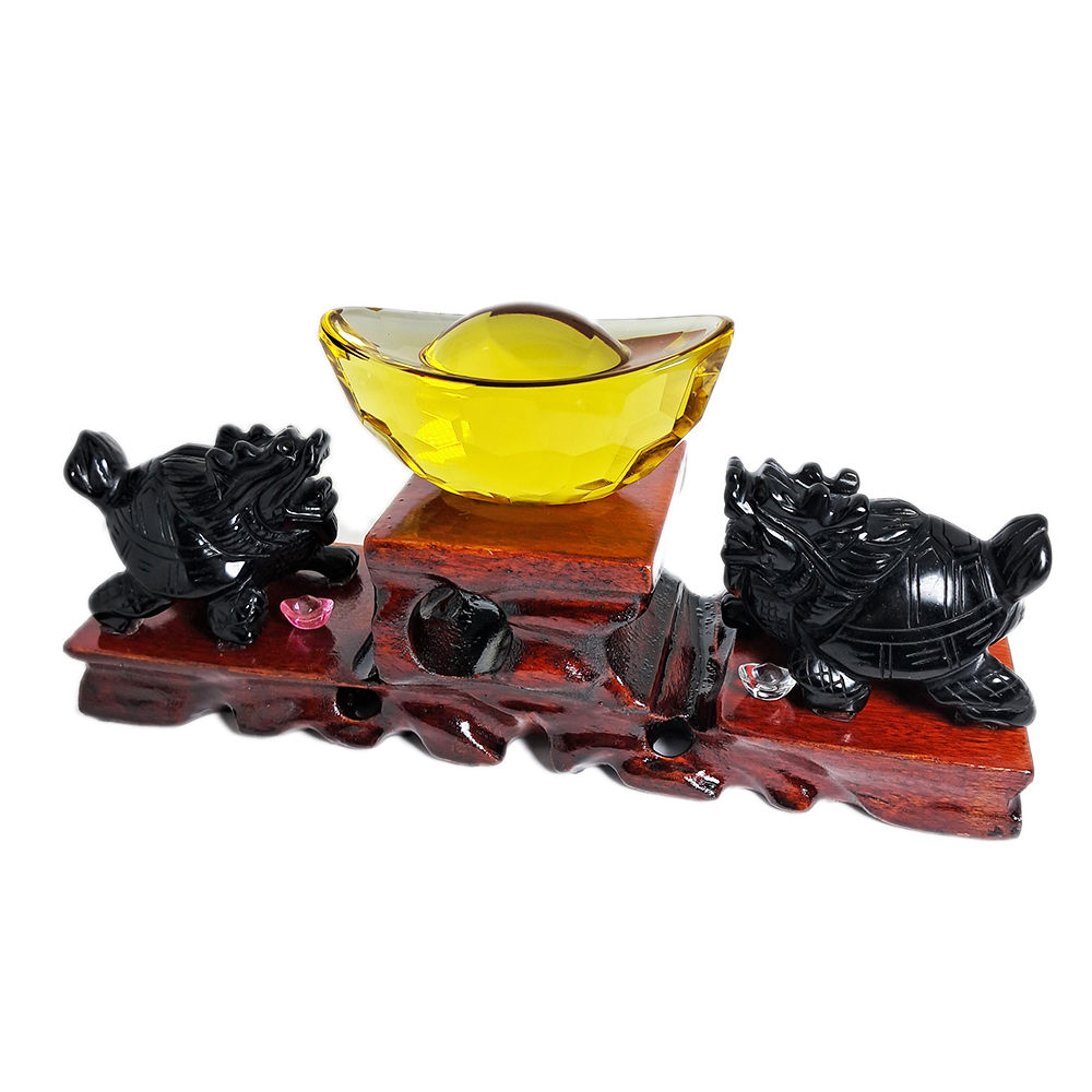 龍龜{黑曜石}&元寶&山形木座開運組【十方】152355