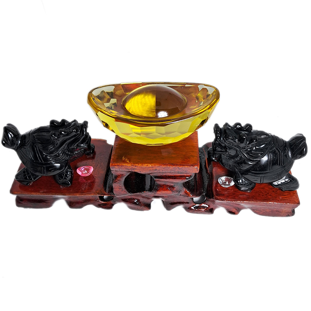 龍龜{黑曜石}&元寶&山形木座開運組【十方】152355