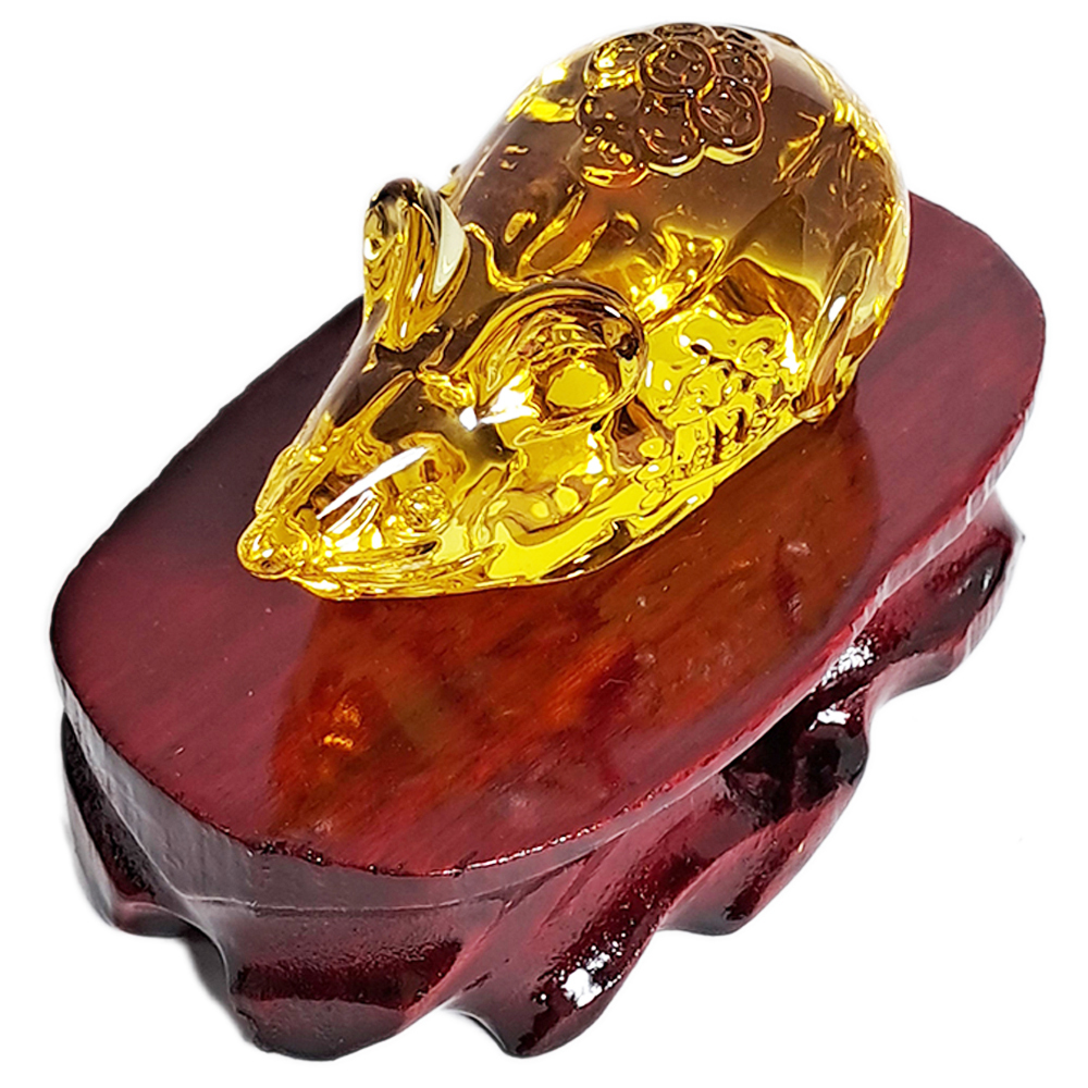 金錢鼠{黃琉璃&紅木座【十方】152391