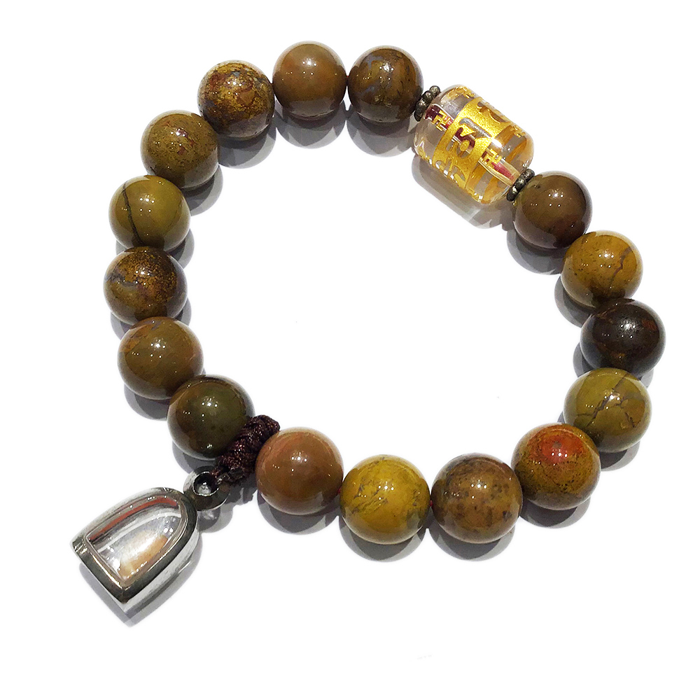 龍宮舍利&六字真言&木化石手珠12mm【十方】123720