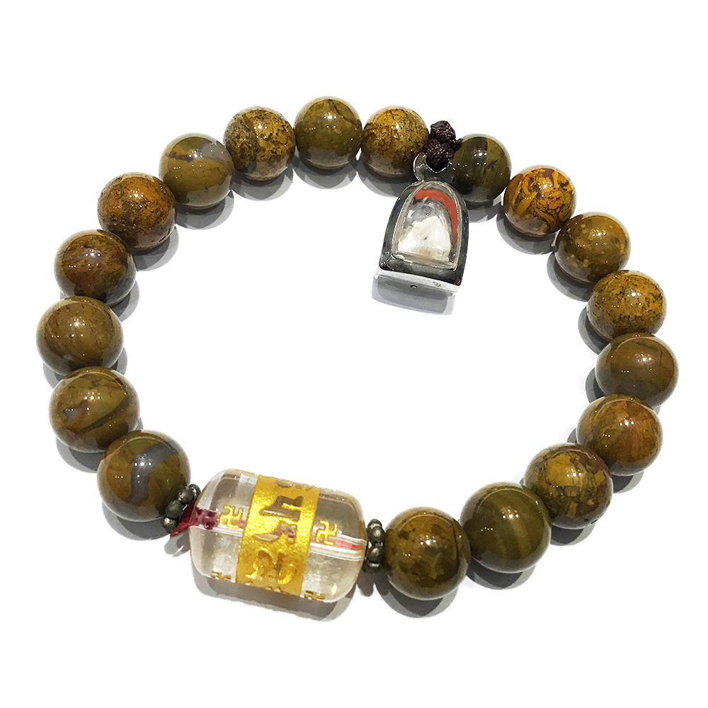 龍宮舍利&六字真言&木化石手珠10mm【十方】123719