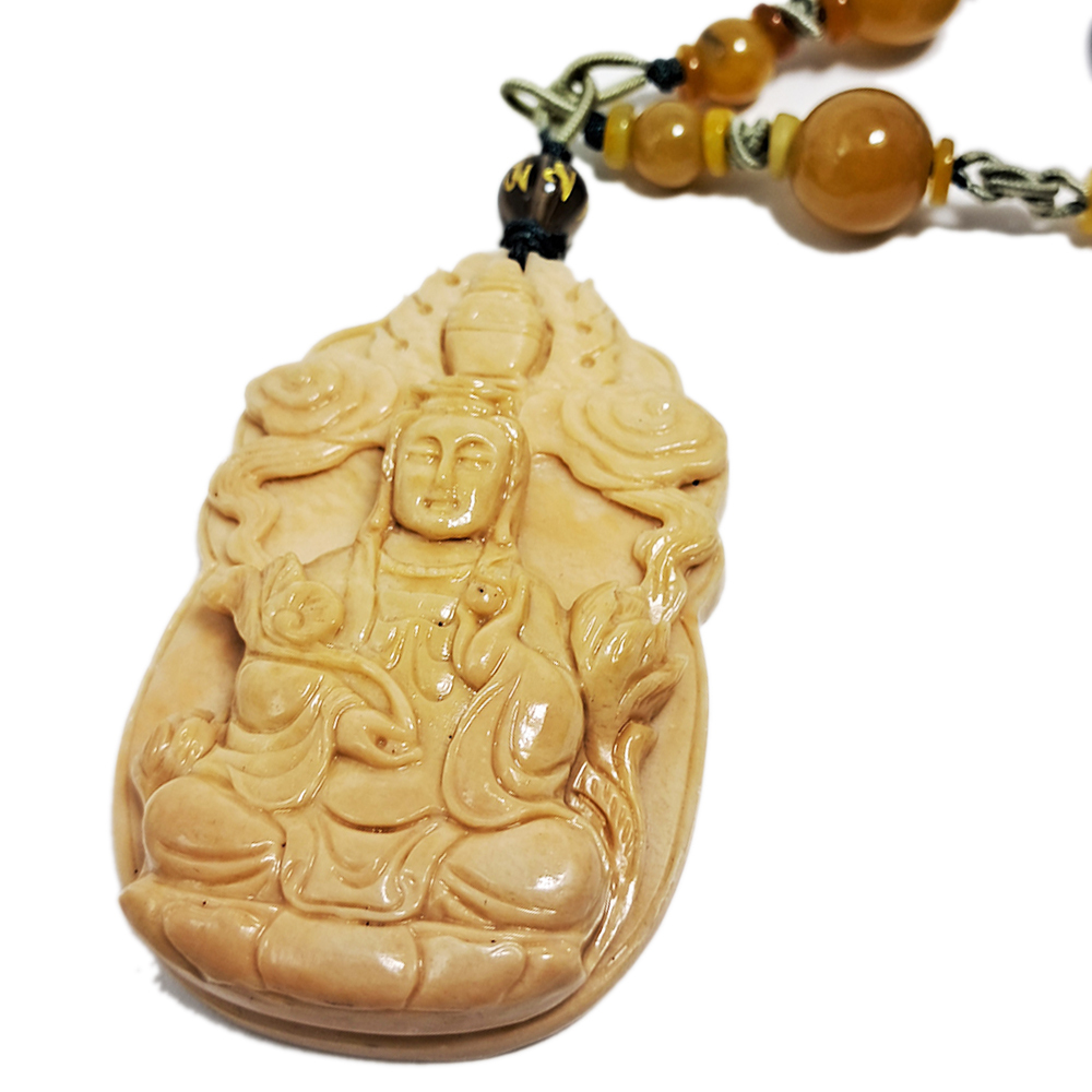 祥雲觀音{龍宮舍利}黃玉中國結項鍊【十方】123685